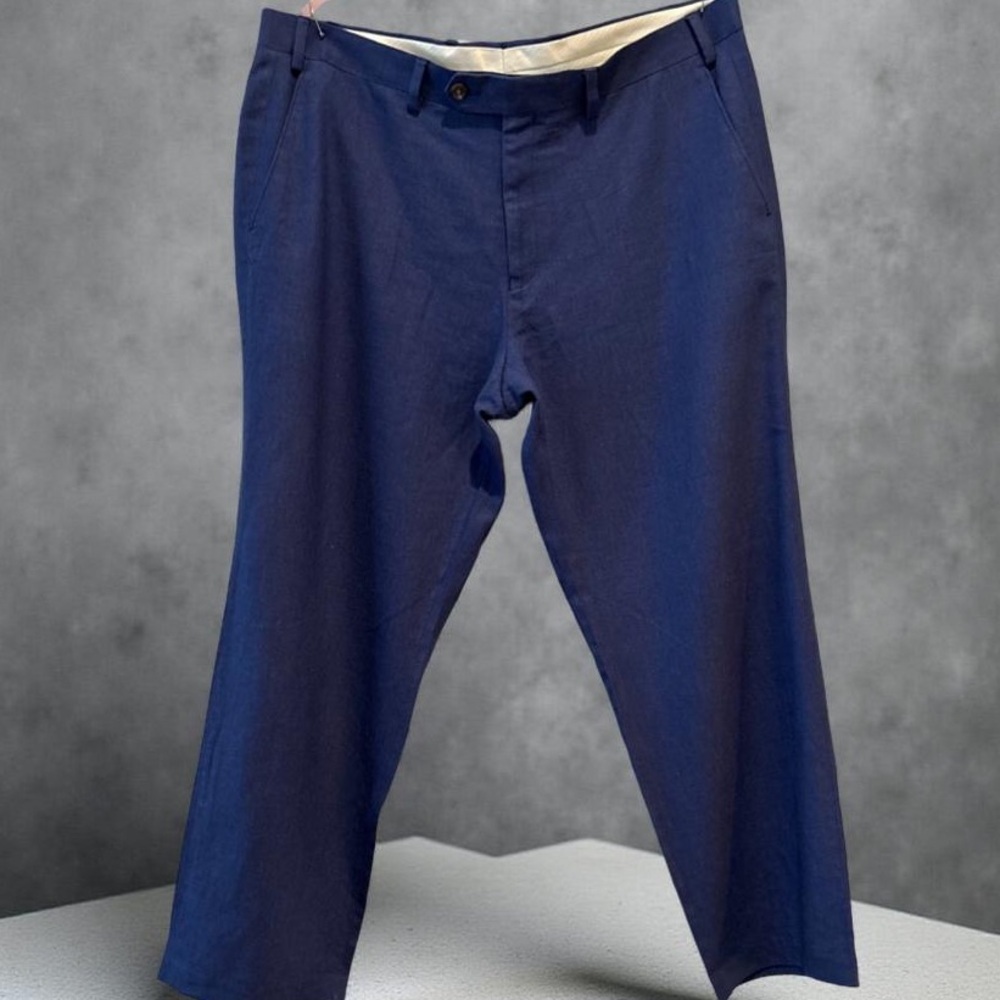 Chaps  38x27 Blue Linen Blend Pants Lightweight Casual Dress Flat Front Summer